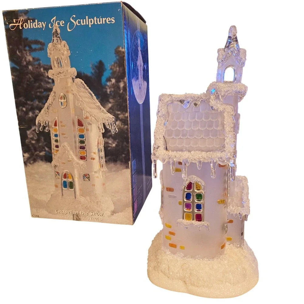 Holiday Ice Sculptures Chapel in the Snow Color Changing Lighted Church C144
